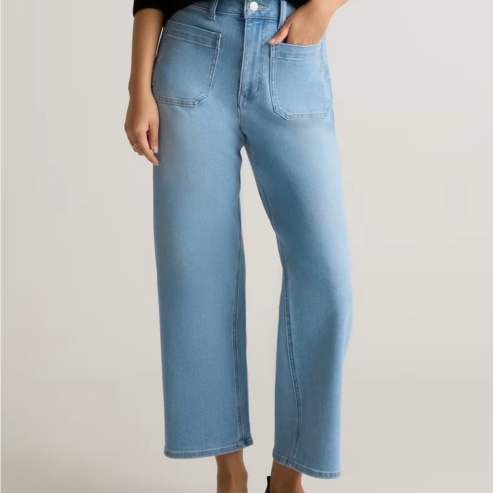 Quince Bella Stretch Patch Pocket Wide Leg Jeans size 27 NWT frosted blue 28” in